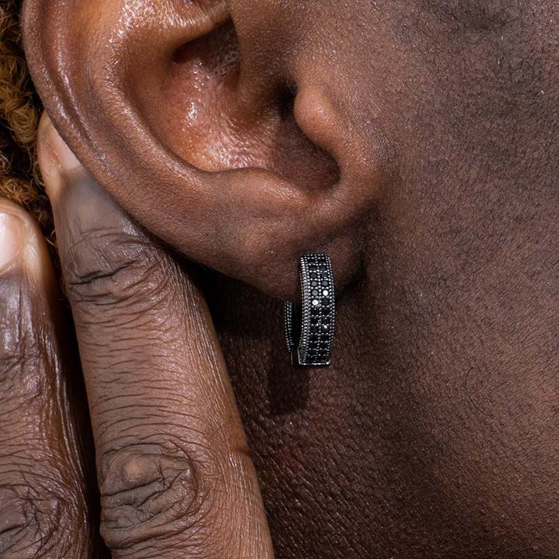 Moissanite Iced Hoop Earring In Black