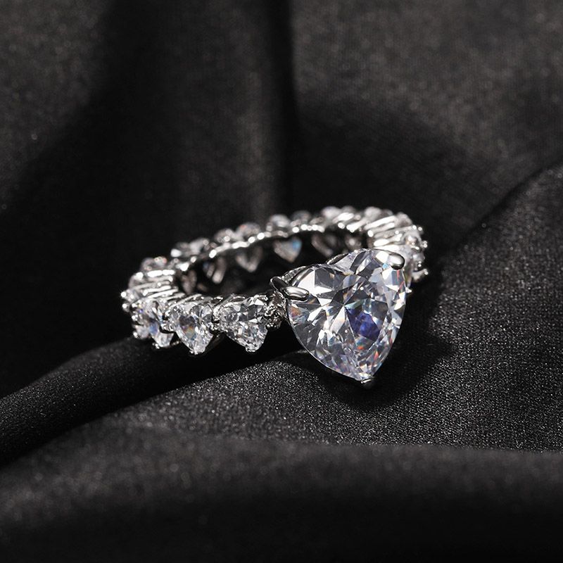 Moissaniye Heart Cut Love Ring in White Gold Set