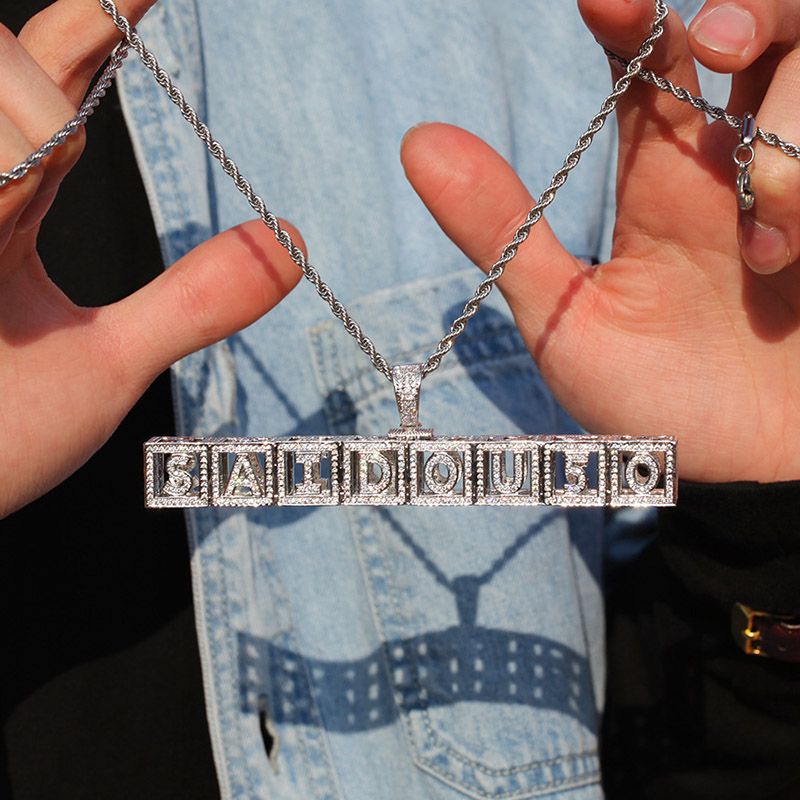 Custom Baby Block Hollow Letters Moissanite Pendant