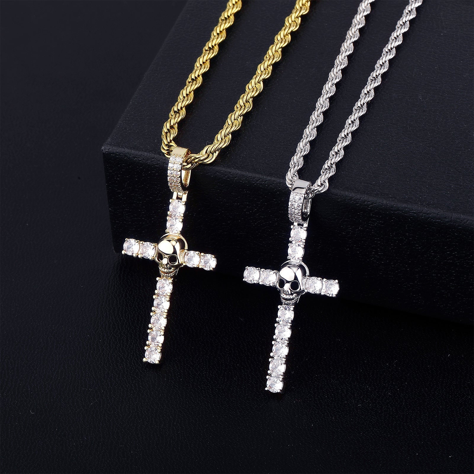 Diamond Skull Cross Moissanite Pendant