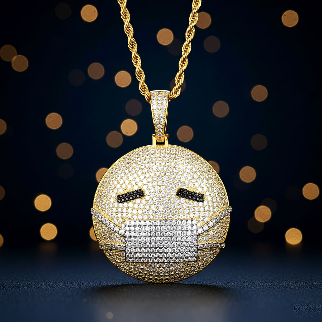 Iced-Out Masked Emoji Pendant【A34】