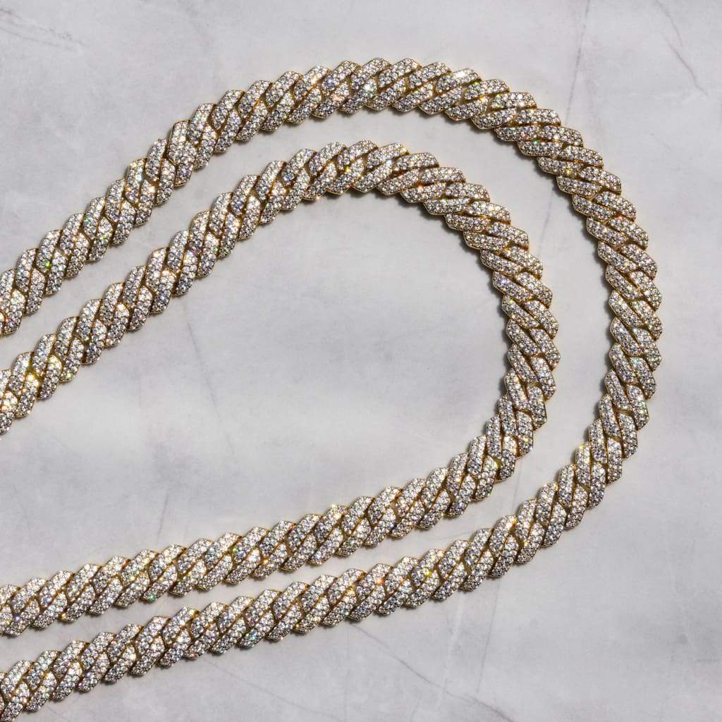 12mm Miami Moissanite Diamond  Cuban Chain - Gold