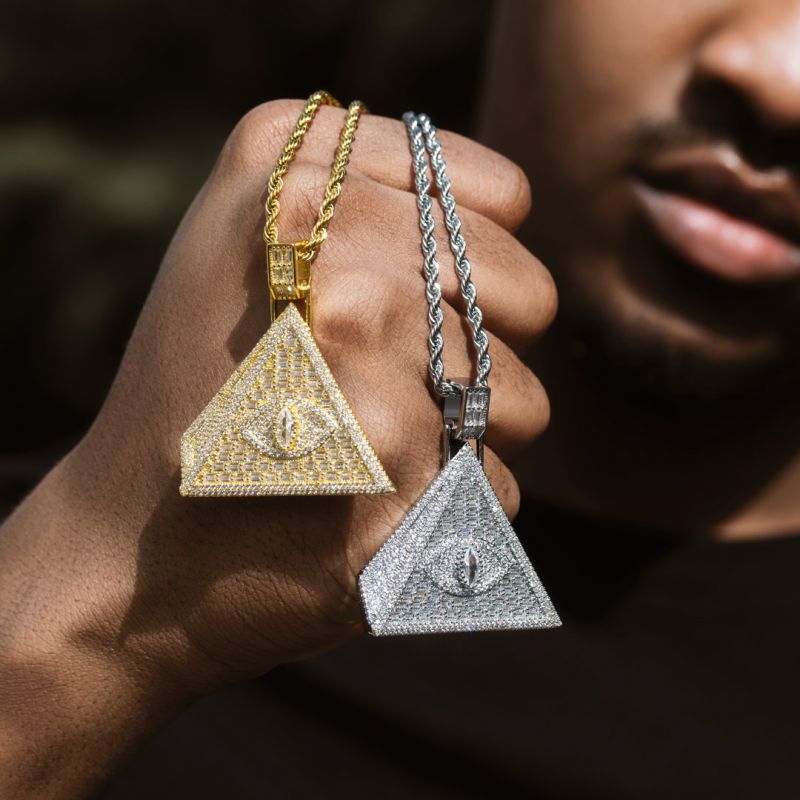Iced Baguette Cut Egyptian Pyramid Eye of Horus Moissanite Pendant