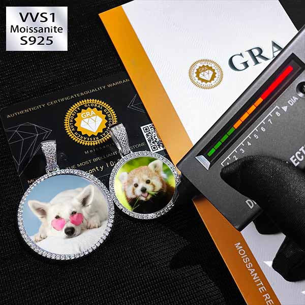 S925 Silver VVS D Moissanite Round Photo Pendant