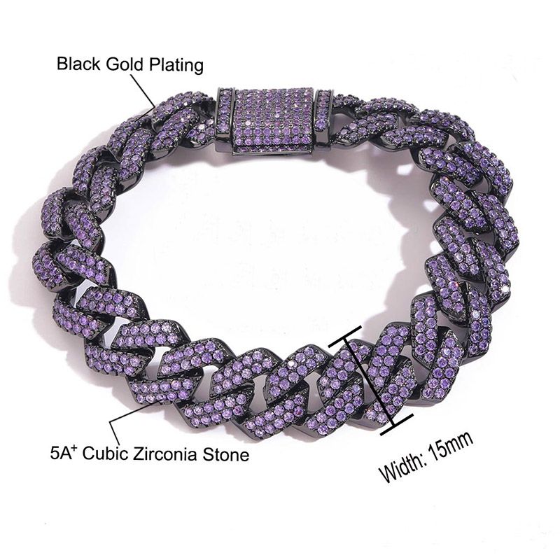 "Dark Power" 15mm Purple Cuban Link Bracelet in Black Gold
