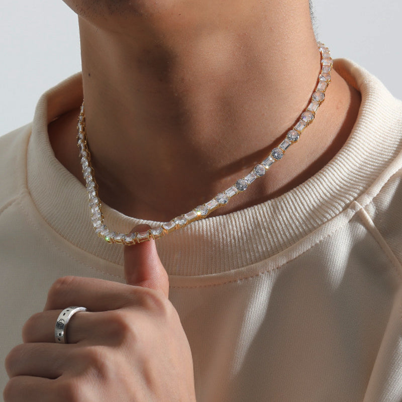 6mm Moissanite Square and Round Mixed Inlaid Tennis Chain