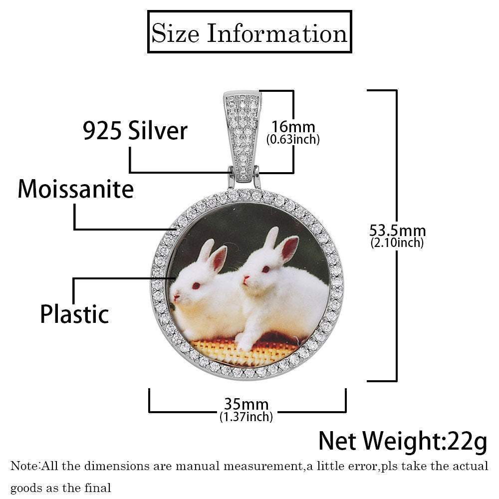 S925 Silver VVS D Moissanite Round Photo Pendant