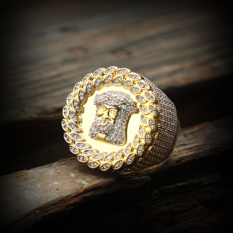 Jesus Moissanite Head Ring in Gold