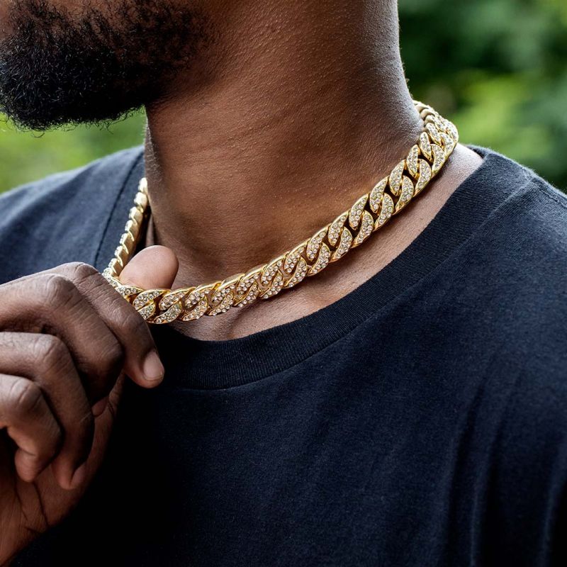 Iced 18K Gold 13mm Moissanite Cuban Chain