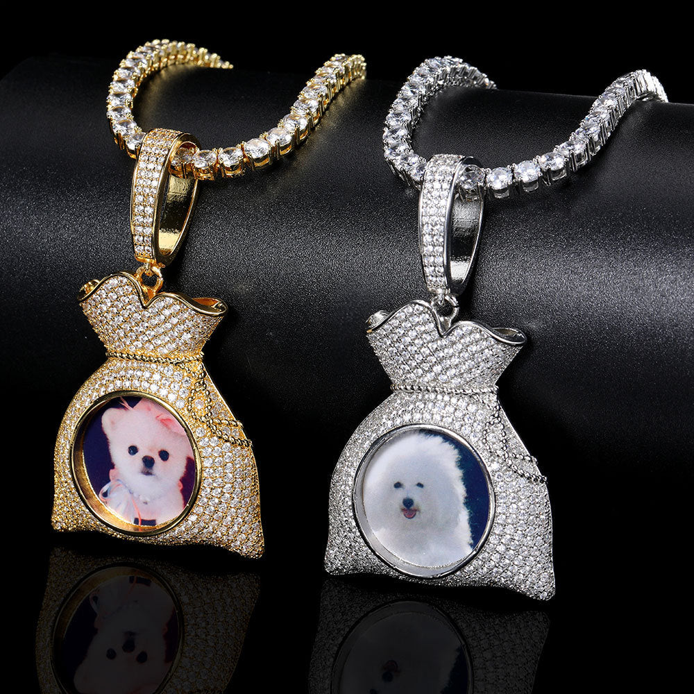 Custom | Iced Out "Money Bag Picture Necklace Photo" Pendant