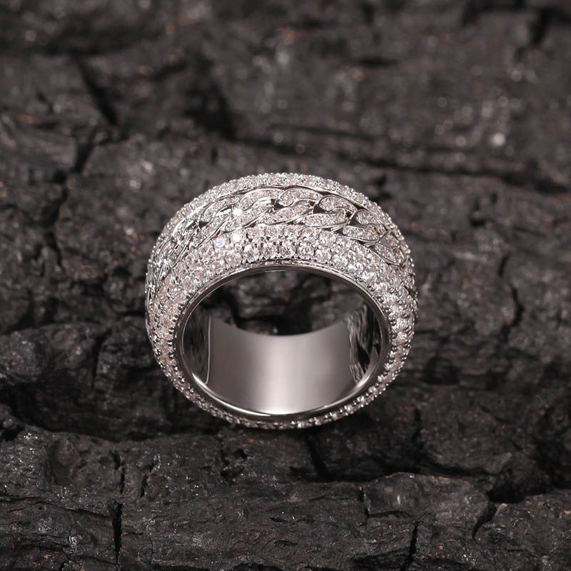 Moissanite Iced Rotatable Cuban Ring in White Gold