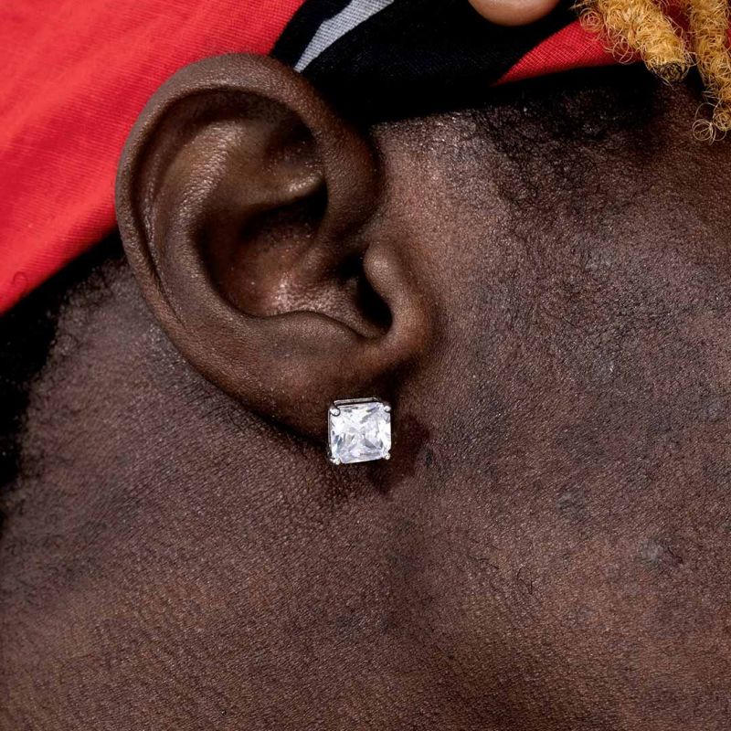 Radiant Cut Moissanite Stud Earring in White Gold