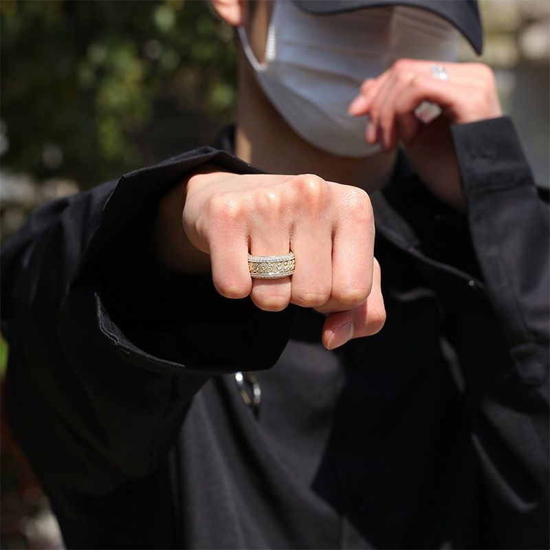 Moissanite Iced Rotatable Cuban Ring in White Gold