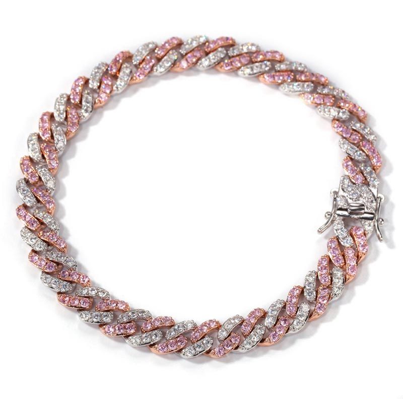 8mm White&Pink Two Tone Moissanite Cuban Bracelet
