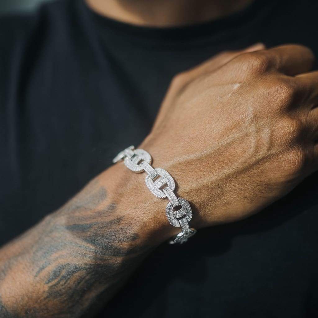 15mm Moissanite Baguette Mariner Bracelet White Gold