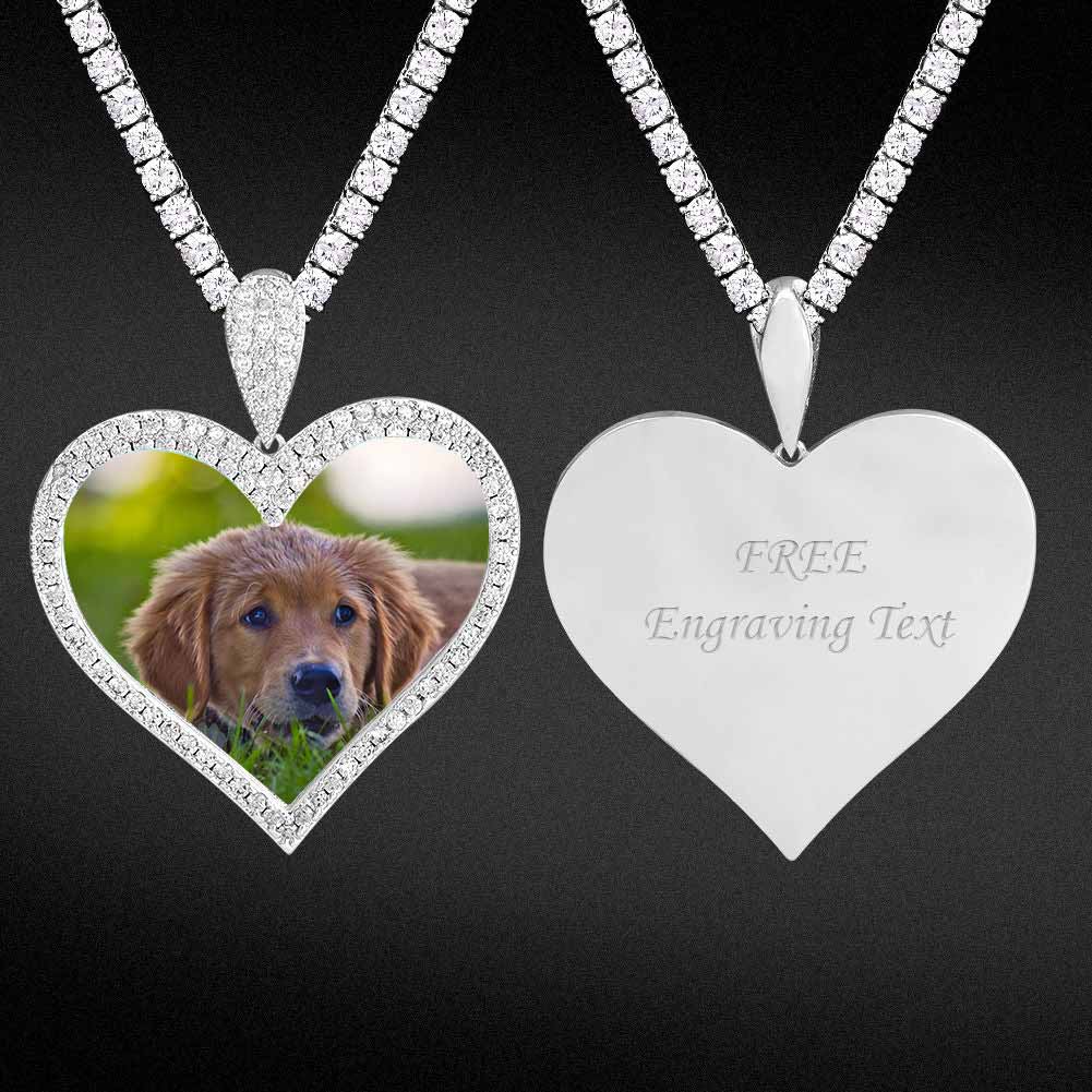 Iced Out Custom Heart Picture Necklace Photo Moissanite Pendant