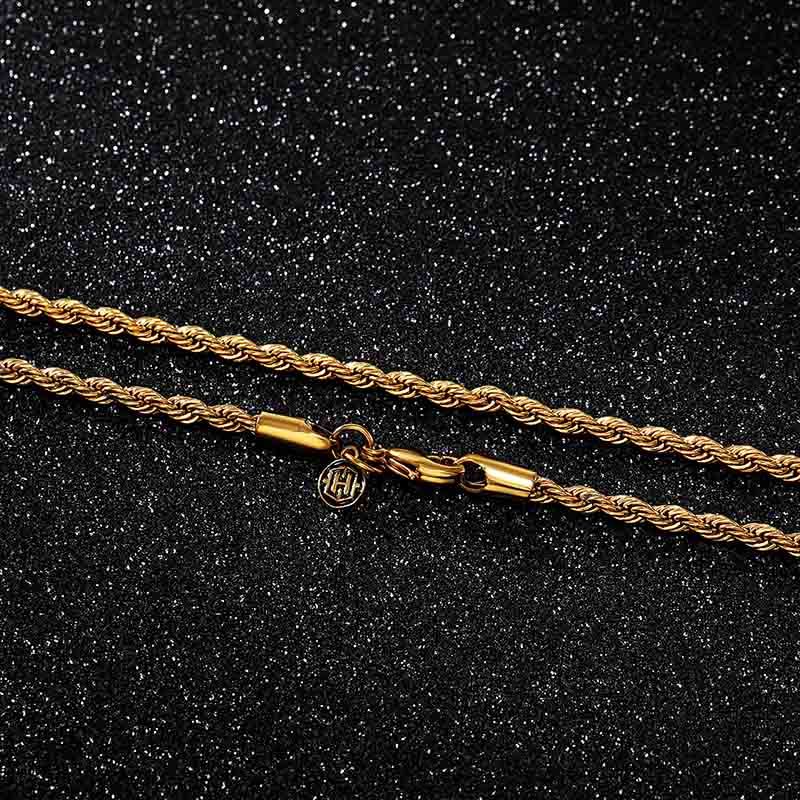 3mm 18K Gold Finish Rope Chain