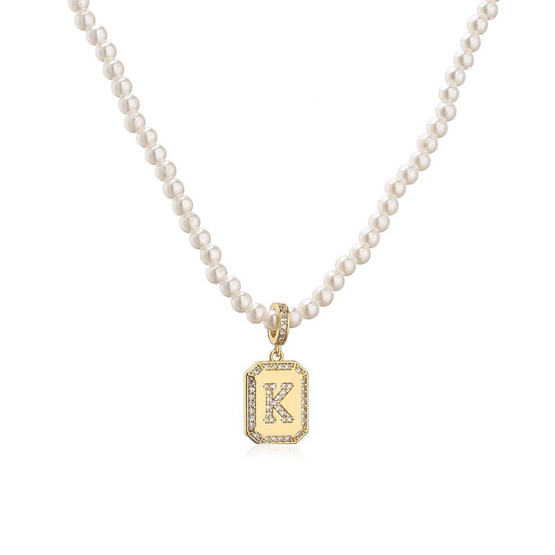 Iced Initial Letter Medallion Pearl Necklace