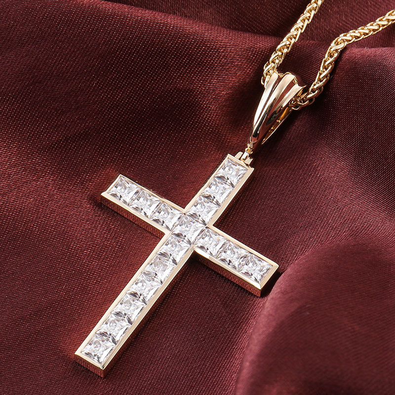 Cross Moissanite Square Pendant