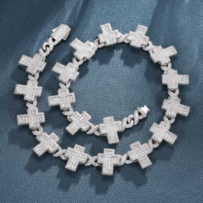 8mm Moissanite Cross Cuban Bracelet
