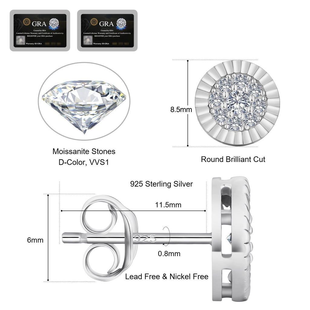 S925 & VVS1 Moissanite Round Excellent Earrings（0.5 Carats *2）