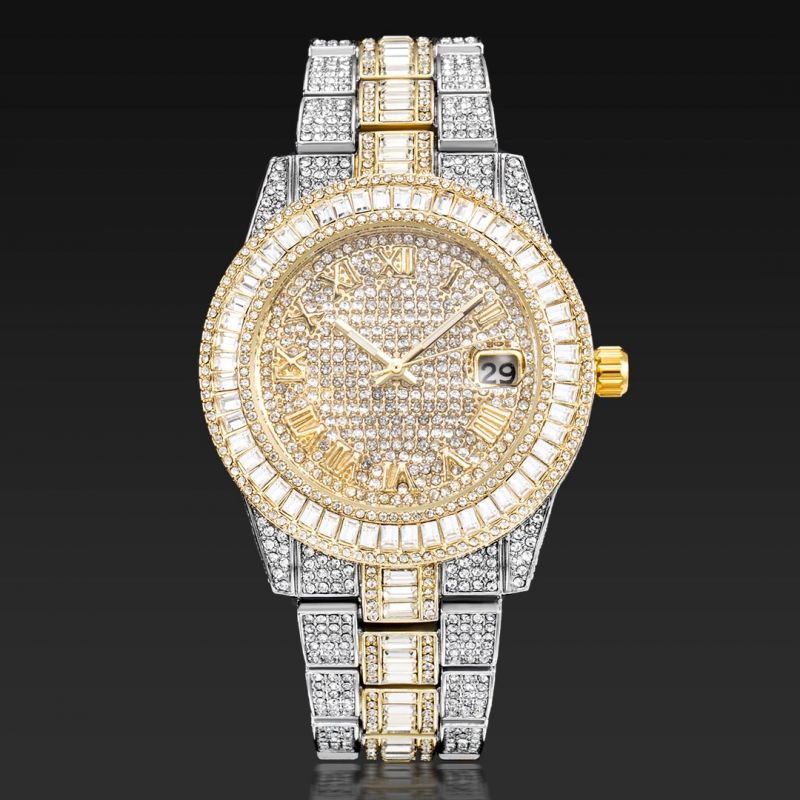 Iced Two Tone Baguette Cut Roman Numerals Men's Watch