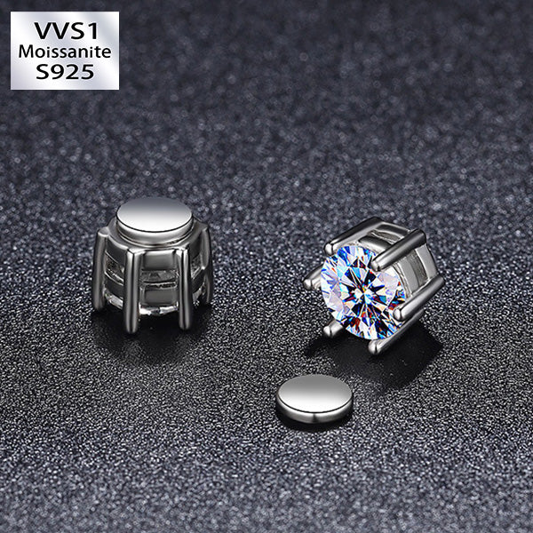 1CT*2 D Color VVS1 Moissanite Six-Claw Magnetic Stud Earrings
