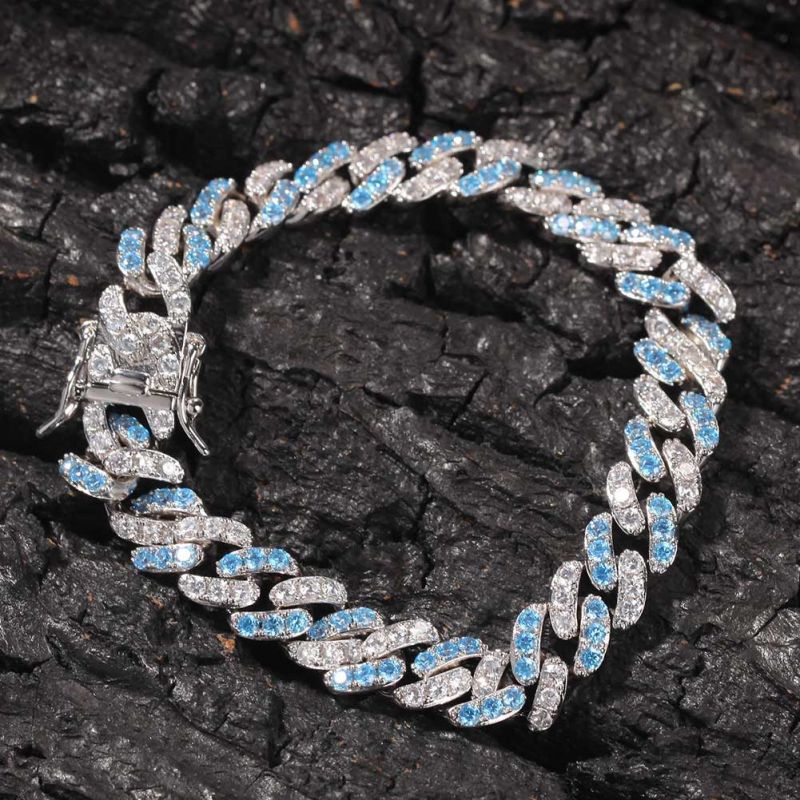 8mm Moissanite Blue&White Iced Cuban Bracelet