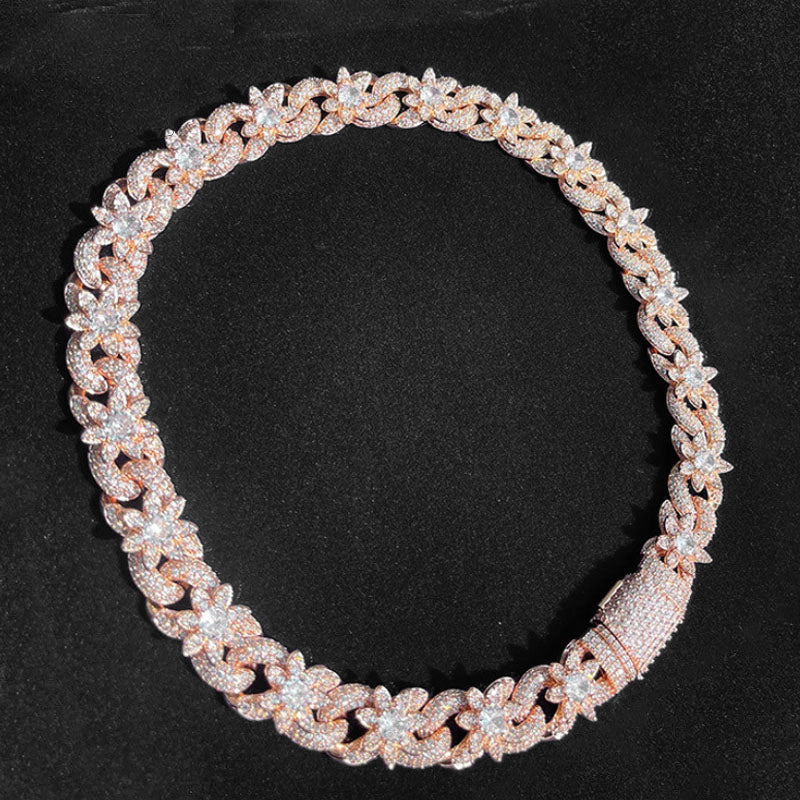 15mm Iced Out Flowers Sparkle Cuban Chain