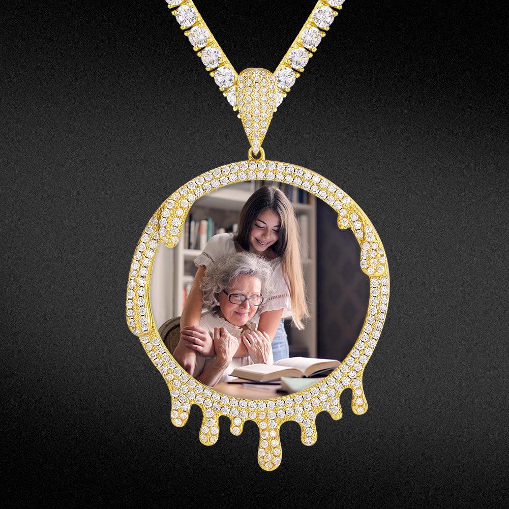 Iced Out Custom Round Drip Picture Necklace Photo Moissanite Pendant
