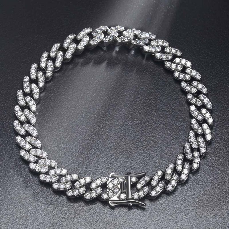 8mm Moissanite Iced Cuban + 3mm Tennis Bracelet in White Gold
