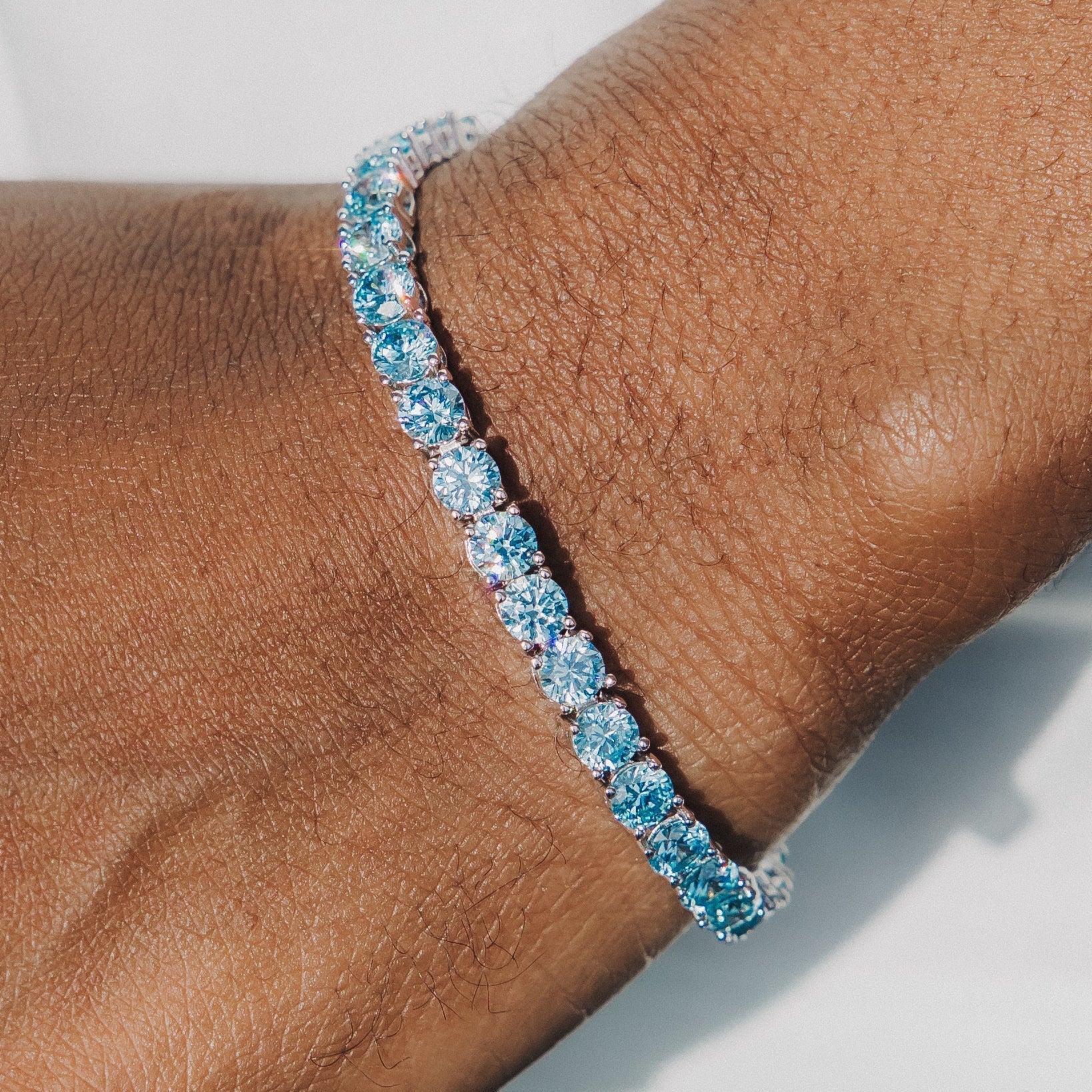 5mm Moissanite Blue Tennis Bracelet For Men