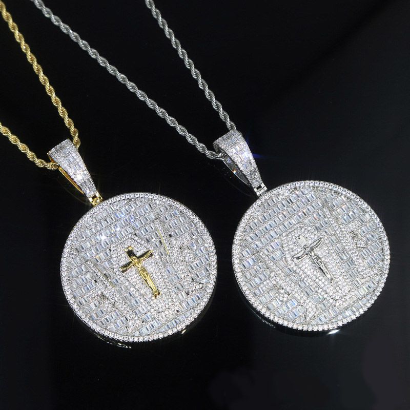 Hip Hop | Baguette Cut Crucifix Cross Round Pendant