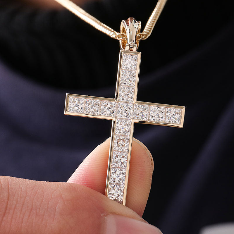 Cross Moissanite Square Pendant