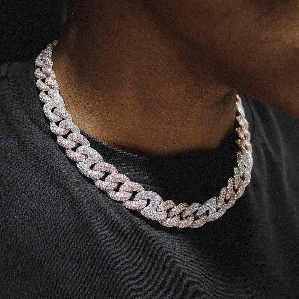 15mm Mixed Cuban Chain - White & Rose Gold Plated