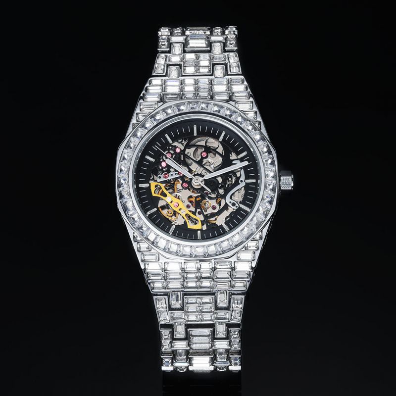 Iced Baguette Stone Mechanical Watch - 41mm White Gold
