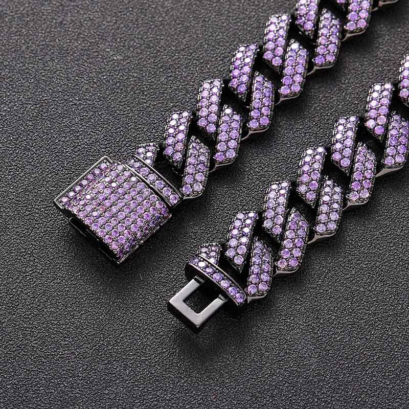 "Dark Power" 15mm Purple Cuban Link Bracelet in Black Gold