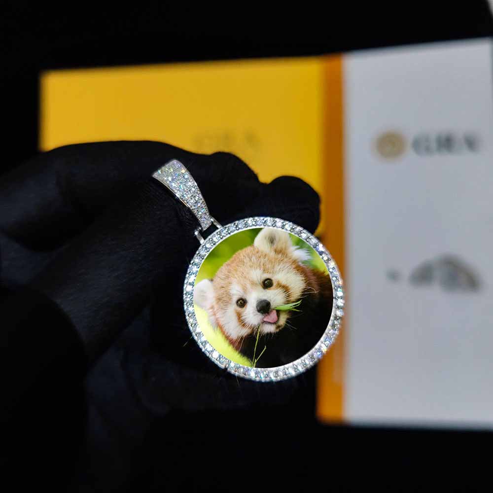 S925 Silver VVS D Moissanite Round Photo Pendant