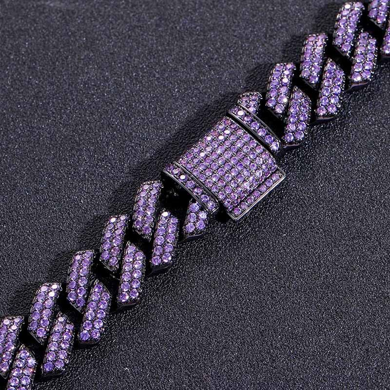 "Dark Power" 15mm Purple Cuban Link Bracelet in Black Gold