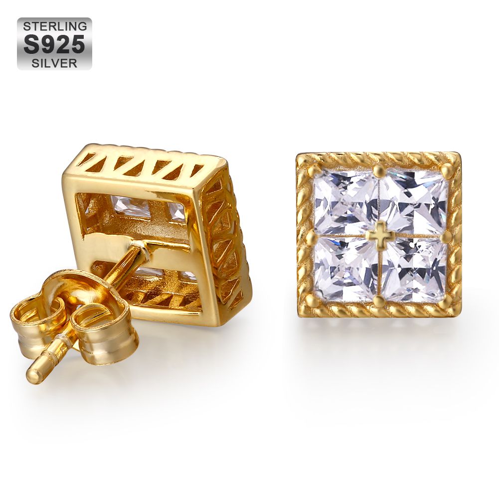 S925 Moissanite Princess Cut Diamond Stud Earrings for Men