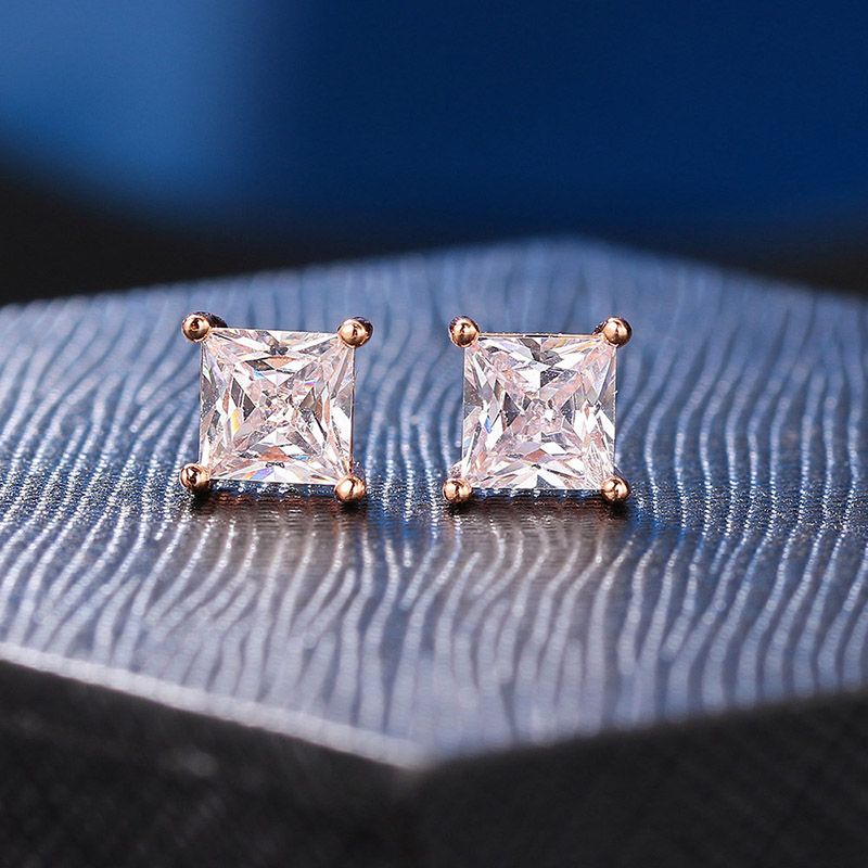 4-Prong Square Princess Cut Moissanite Earrings