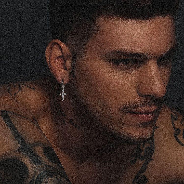 S925 & VVS Moissanite 14K Gold/White Gold Diamond Dangle Cross Mens Earrings (15mm)