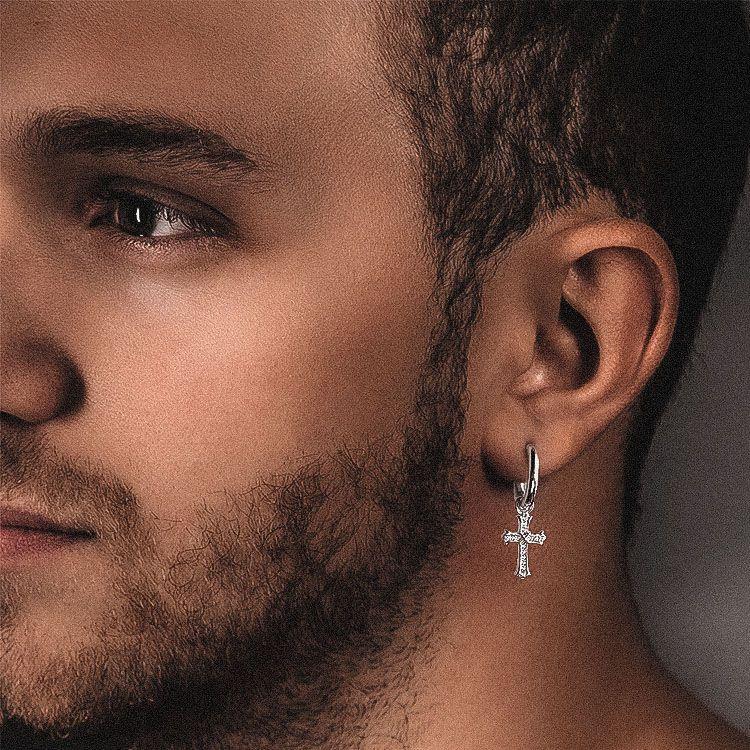 S925 & VVS Moissanite 14K Gold/White Gold Diamond Dangle Cross Mens Earrings (15mm)