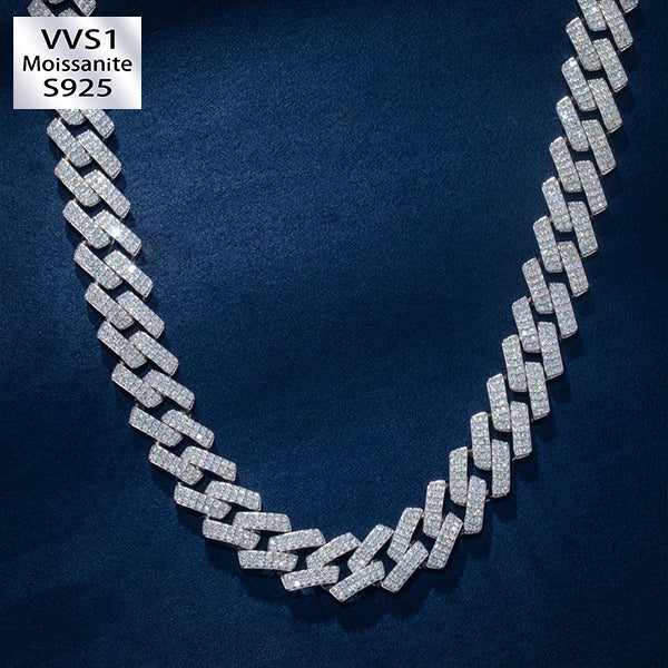 8/10mm VVS1 Moissanite Prong Cuban Chain in S925 Silver