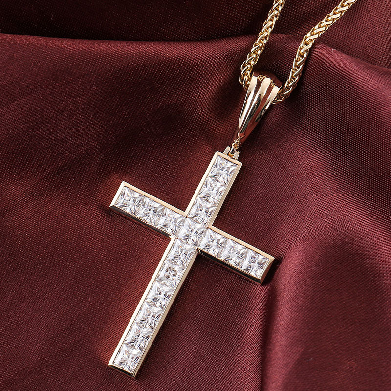 Cross Moissanite Square Pendant