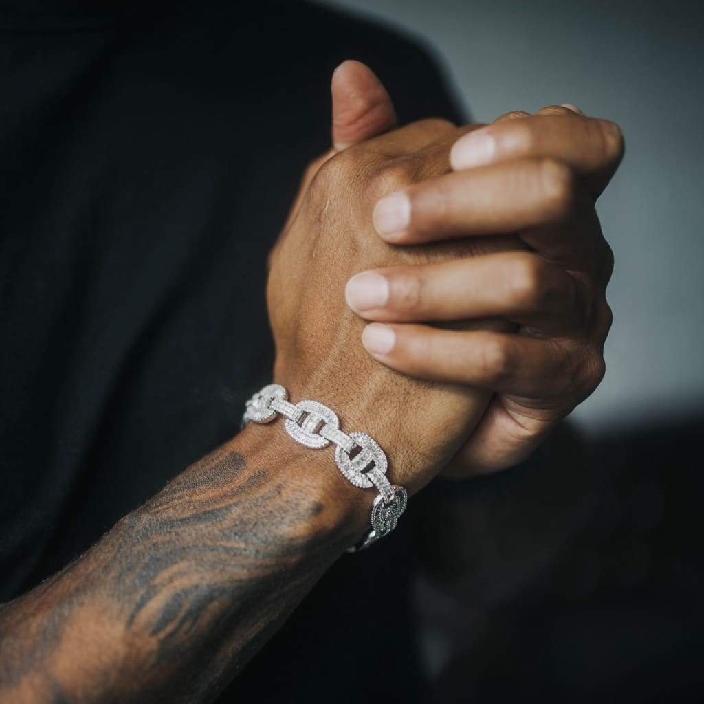 15mm Moissanite Baguette Mariner Bracelet White Gold