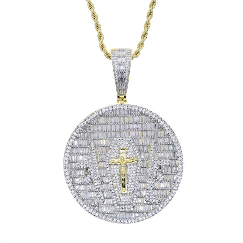 Hip Hop | Baguette Cut Crucifix Cross Round Pendant