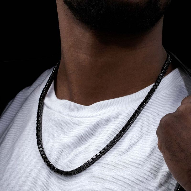 4mm/5mm  Black Moissanite Stones Tennis Chain in Black Gold