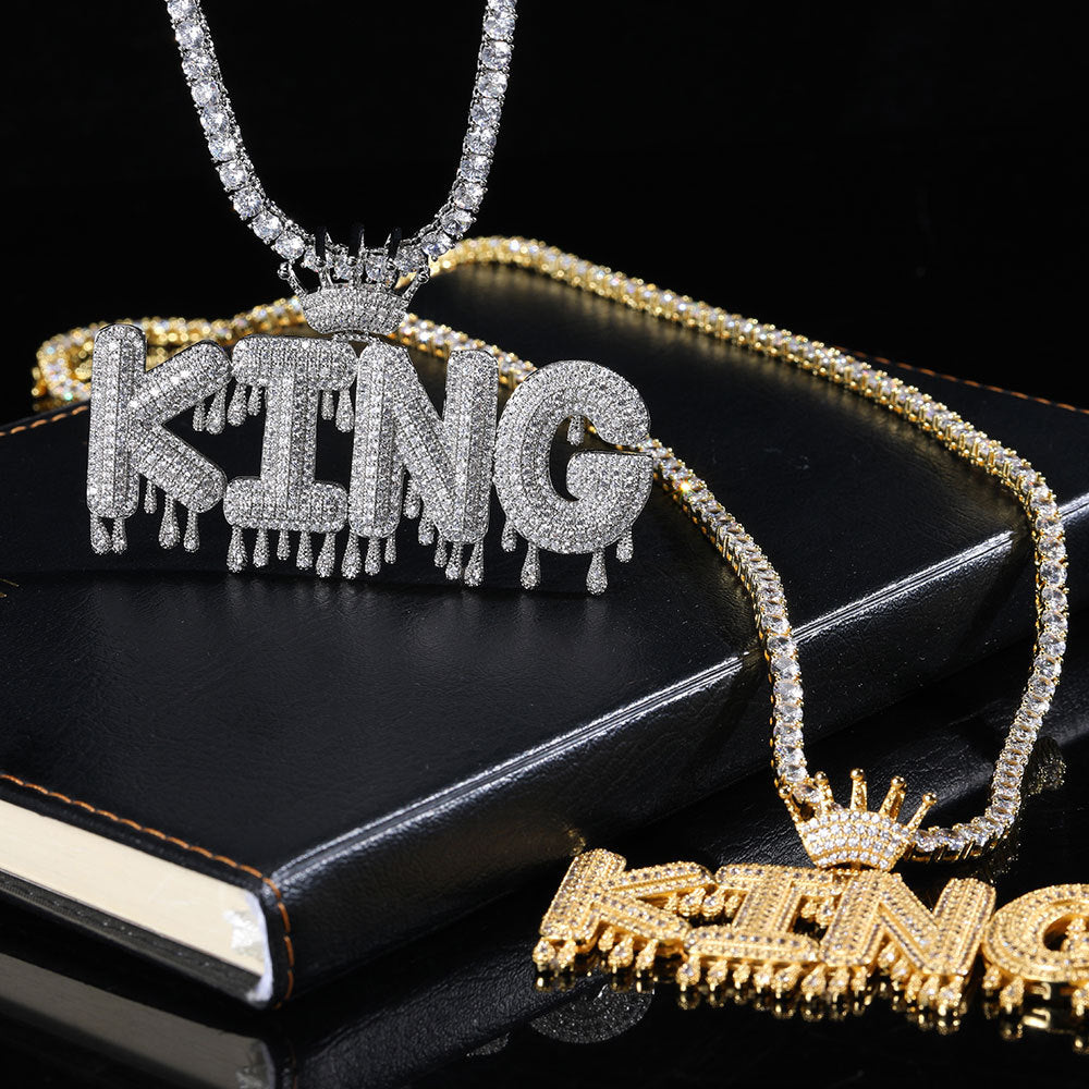 Ice Out Crown Water Drop Alphabet Custom Moissanite Pendant