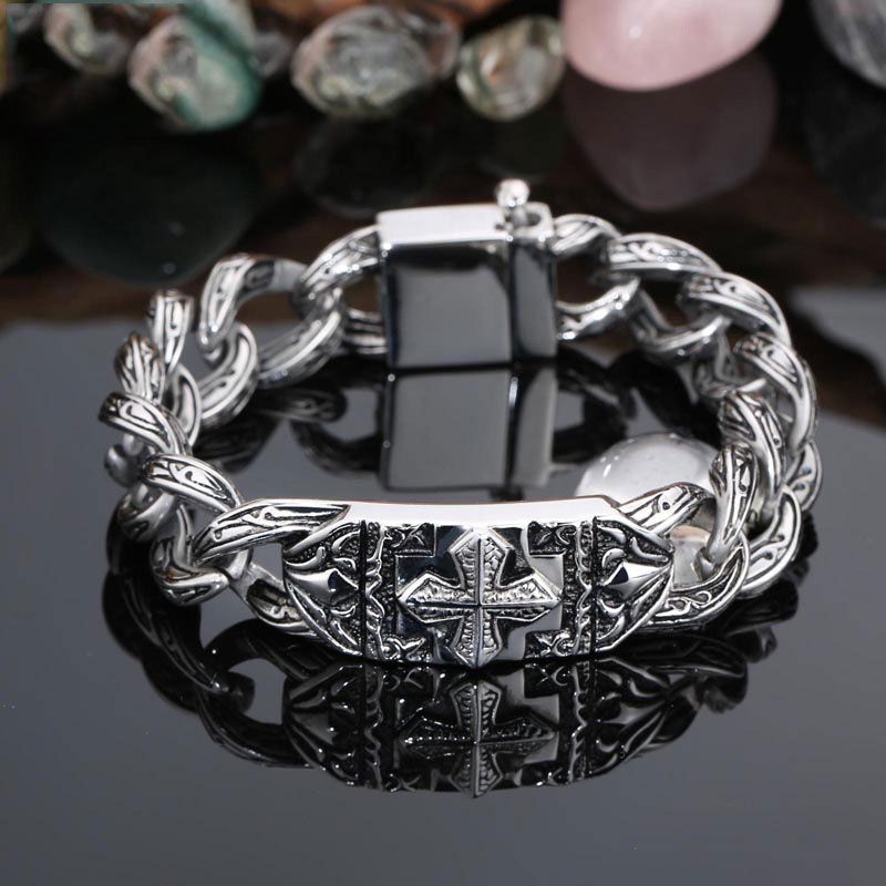 Vintage Cross Totem Stainless Steel Cuban Bracelet